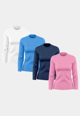 Kit Camisetas Feminina Manga Longa Dry Fit B Sica Lisa Prote O Solar