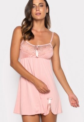 Camisola Feminina Lingerie Renda Roupa De Dormir Pijama Rosa