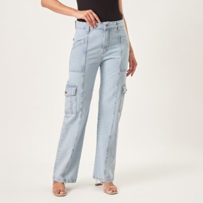 Calça Jeans Wide Recortes Cargo Delavê Compre Agora Dafiti Brasil