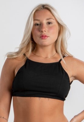 Cropped Diluxo Liso Amarração Frente Única Preto Compre Agora