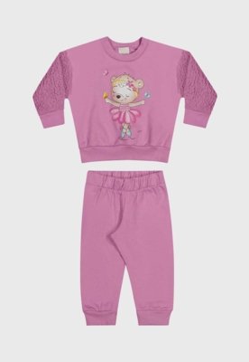 Conjunto Infantil 2pçs Manga Longa Elian Coração Rosa Compre Agora