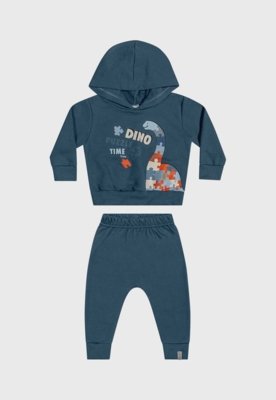 Conjunto Infantil P S Manga Longa Elian Dinossauro Azul Compre Agora