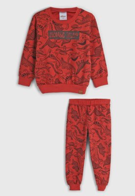 Conjunto Infantil P S Manga Longa Elian Dinossauro Vermelho Compre