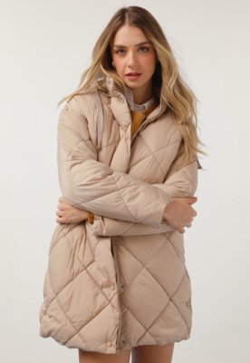 Jaqueta Puffer Facinelli By Mooncity Alongada Bege Compre Agora