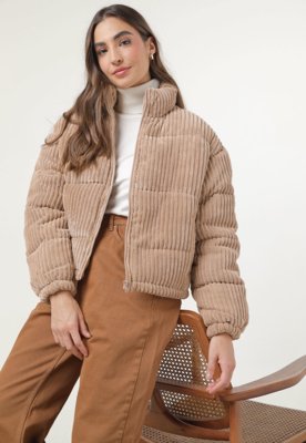 Jaqueta Puffer Forever 21 Veludo Cotelê Bege Compre Agora Dafiti Brasil