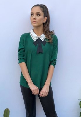 Blusa Su Ter Hora De Diva Tricot Gola Pedrarias E La O Verde Compre