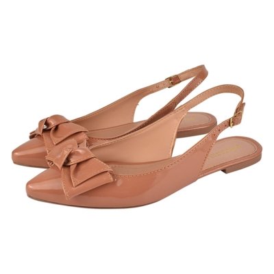 Sapatilha Feminina Bico Fino Mule Slingback CM Calçados Laço Nude