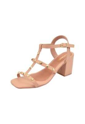 Sandália Feminino Namoratta Salto Bloco Tiras De Spike nude Compre