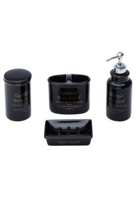 Conjunto Para Banheiro Cerâmica 4pçs Royal Preto Prestige Compre