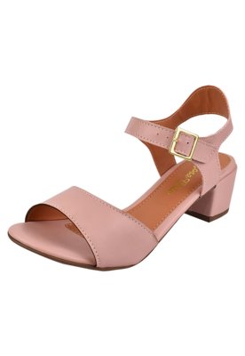 Sandália Salto Grosso Rosa Chic Calçados Salto Baixo 4 cm Bloco Nude