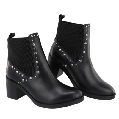 Bota Feminina Chelsea Salto Couro Leg Timo Cano Tachas Preto Compre