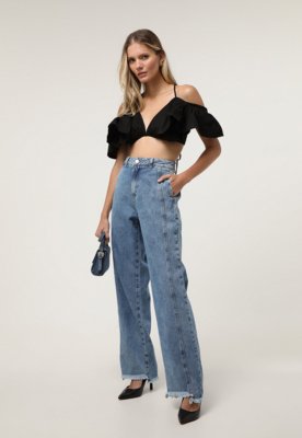 Calça Jeans Sawary Wide Leg Assimétrica Azul Compre Agora Dafiti Brasil