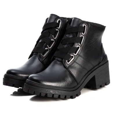 Ankle Boot Coturno Couro Bota Feminina Salto Médio Tratorado Cano Curto