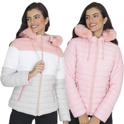 Jaqueta Puffer Dupla Face Feminina Tricolor Lisa Capuz Compre Agora