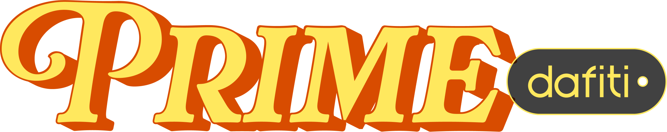 Logo Dafiti Prime nas cores amarelo e laranja e letras rebuscadas com serifa.