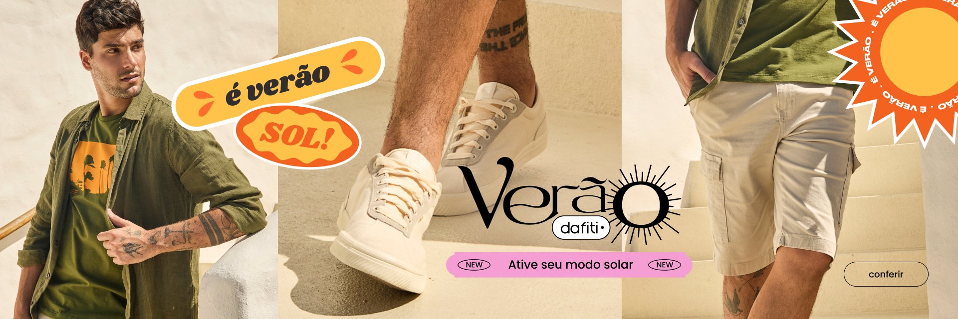 Banner de verão, destacando roupas e acessórios masculinos modernos e elegantes.