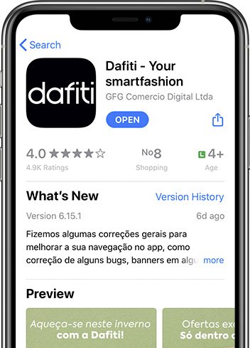 Tela de celular com app Dafiti