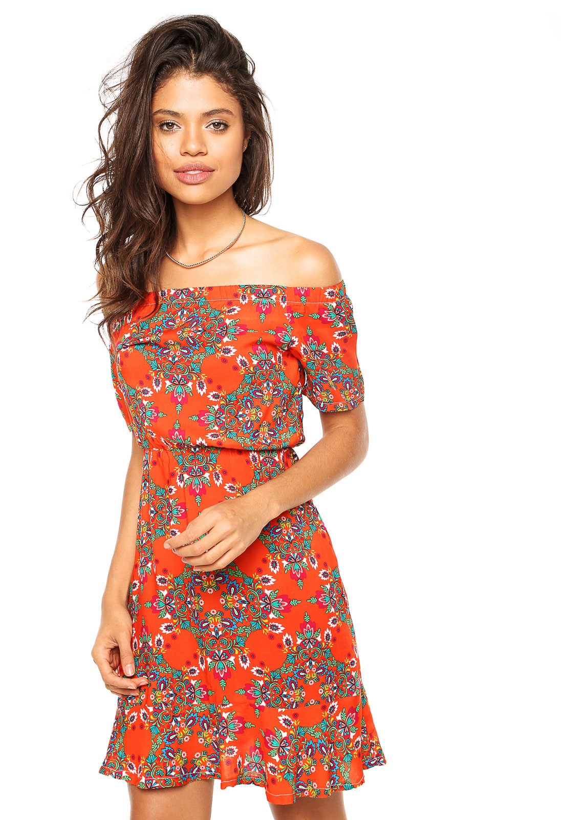 vestido floral laranja