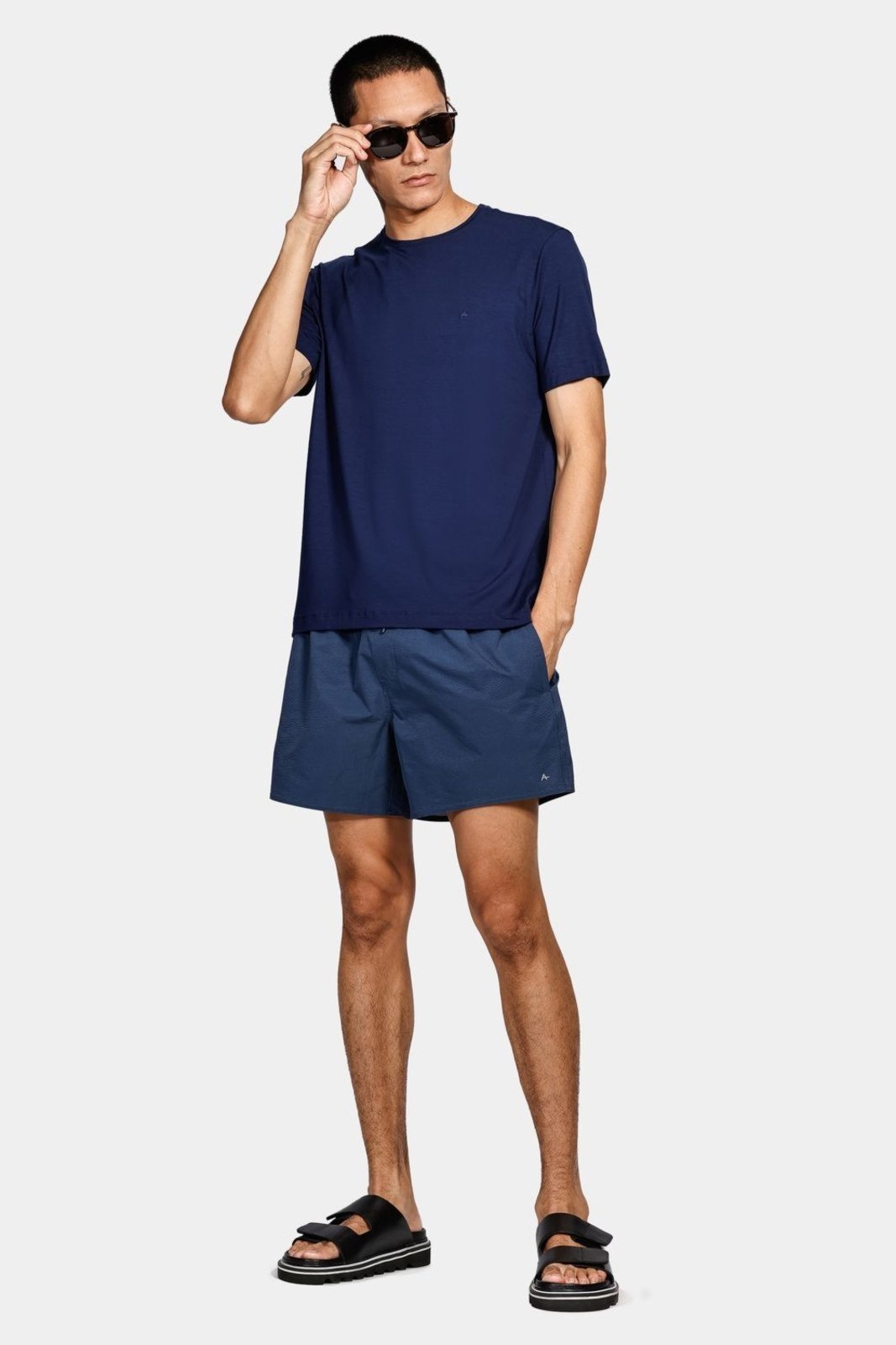 Vista 3 Shorts Aramis de Elástico Liso Maquinetado Azul Escuro incolor azul Aramis incolor azul