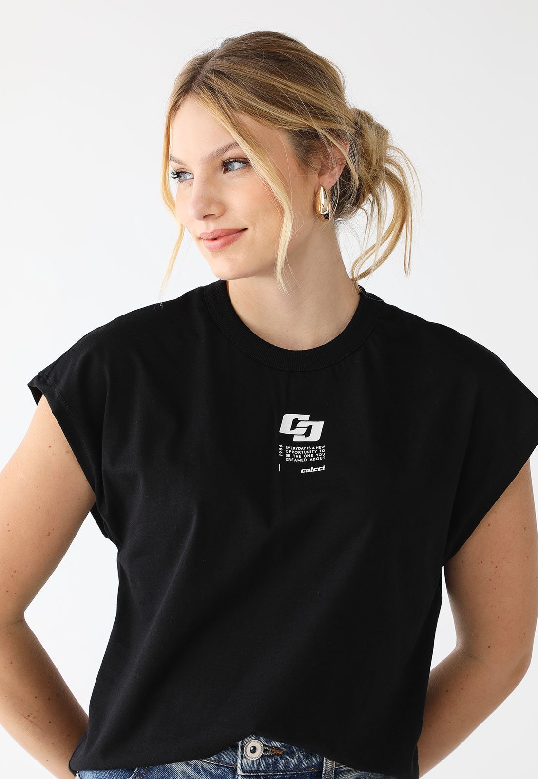 Camiseta Colcci Reta Logo Preta