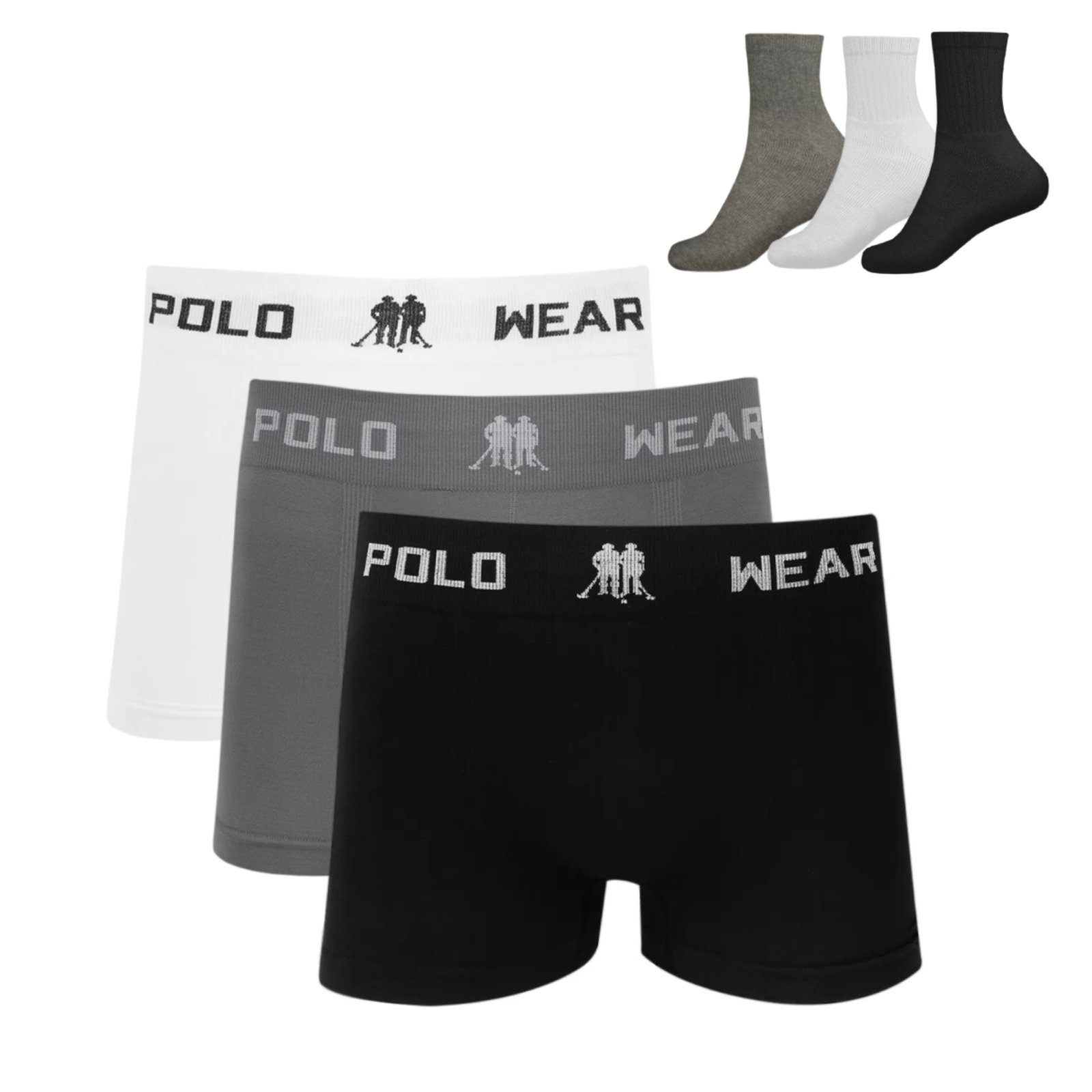 Kit 3 Cueca Boxer Polo Wear Microfibra Sortido + 3 Meias M15 Colorido