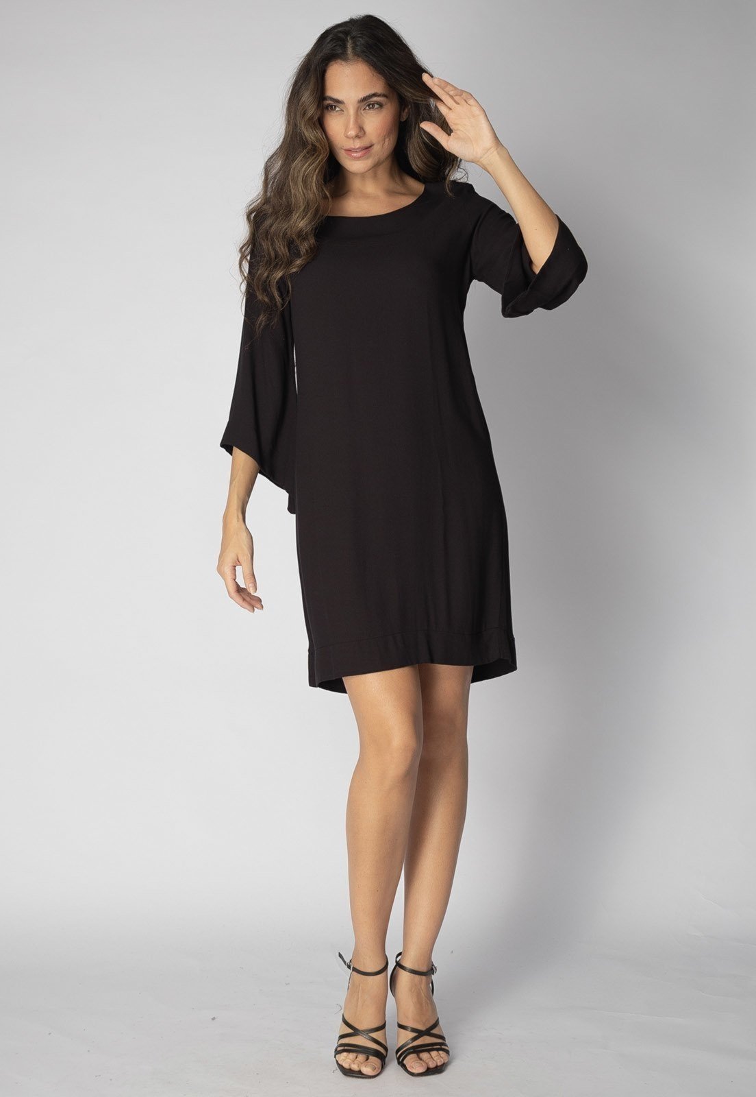 Vista 2 Vestido Curto Amazonia Vital Viscose Manga Ampla Balli Amazonia Vital preto