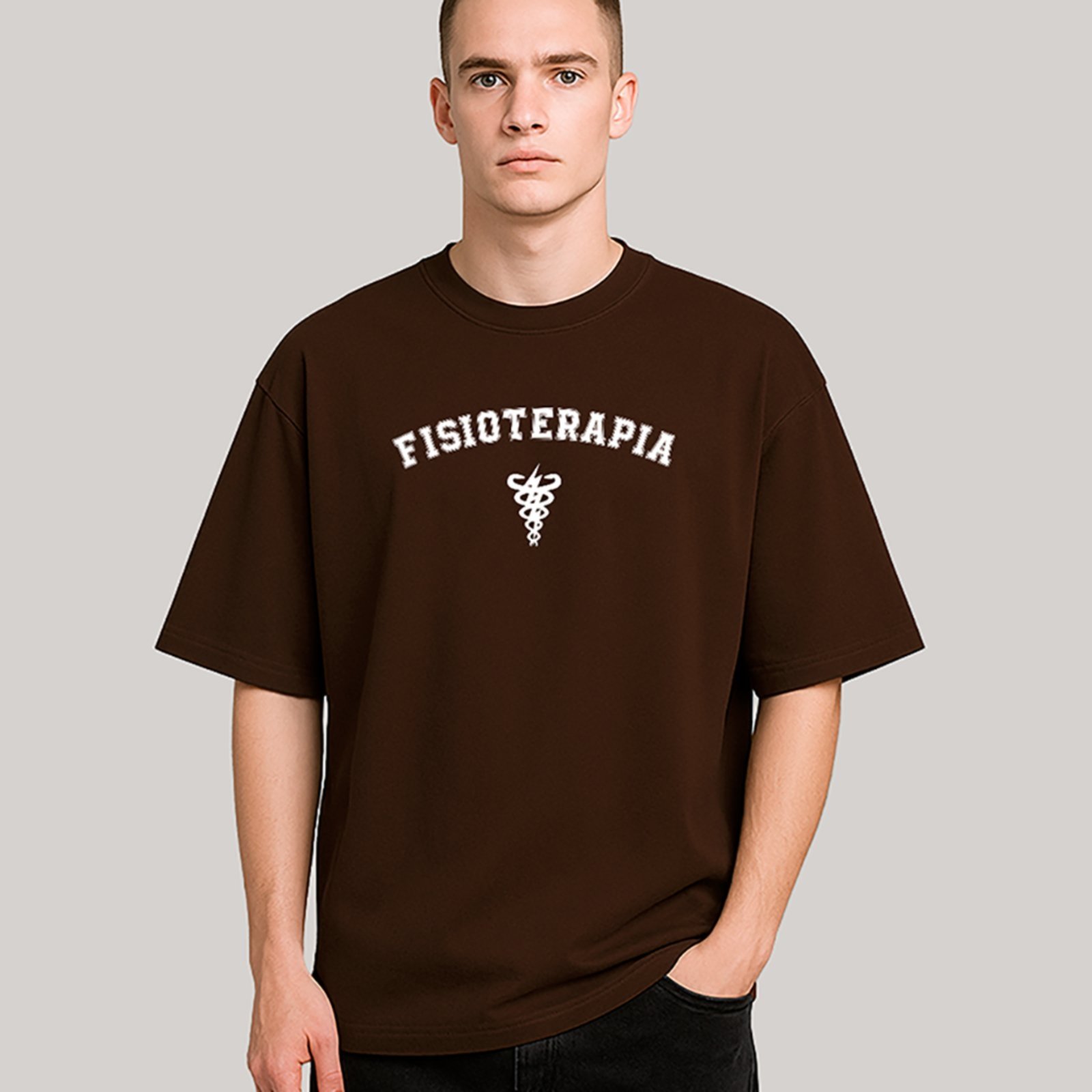 Vista 2 Camiseta Ousy Unissex Profissão Fisioterapia Design Caduceu Oversized branco ousy branco