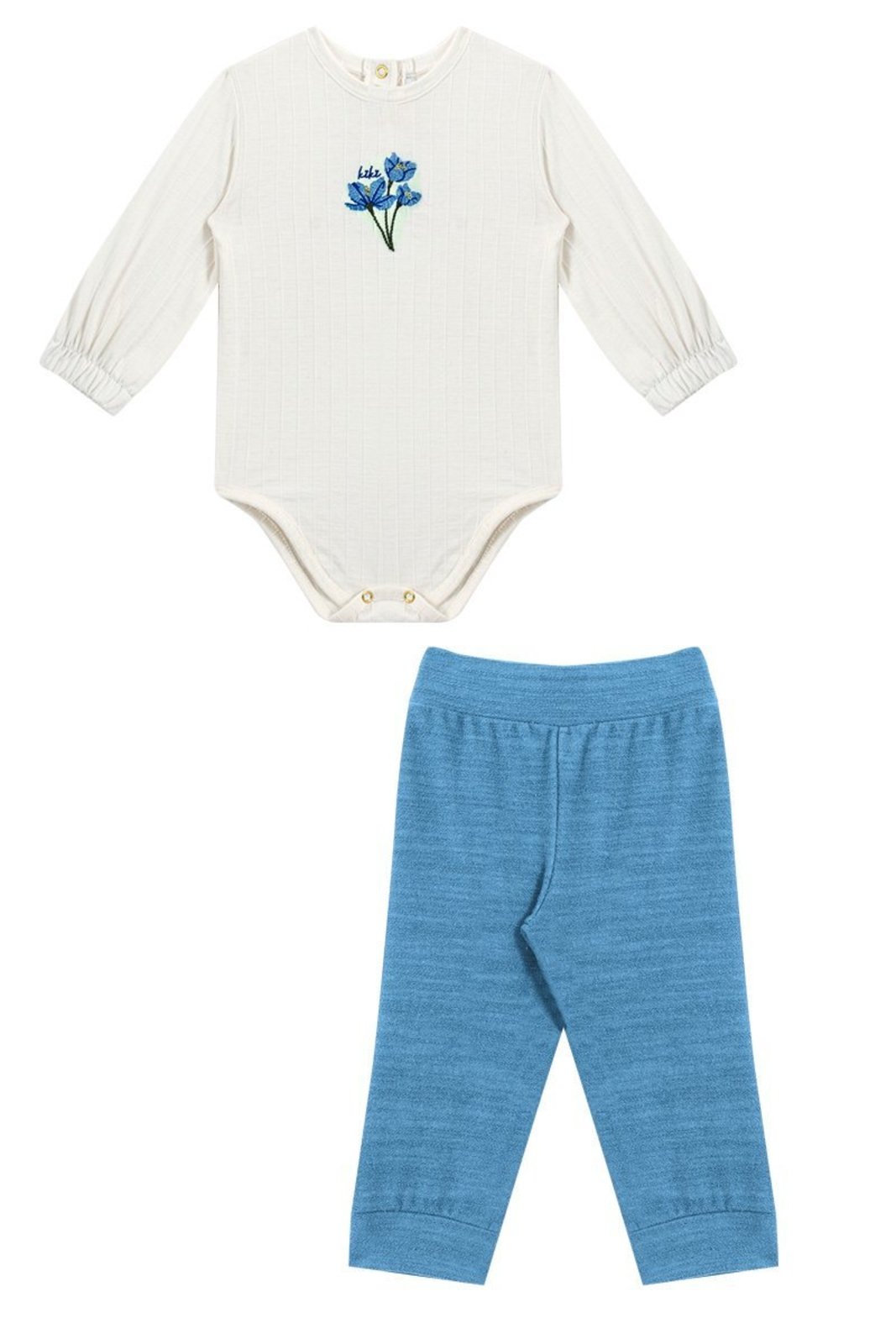 Infantil - Conjunto Azul Body em Algodão e Calça Texturizada