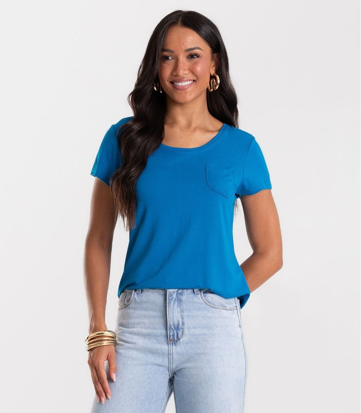Blusa Feminina Viscotorcion Com Bolso Rovitex Azul