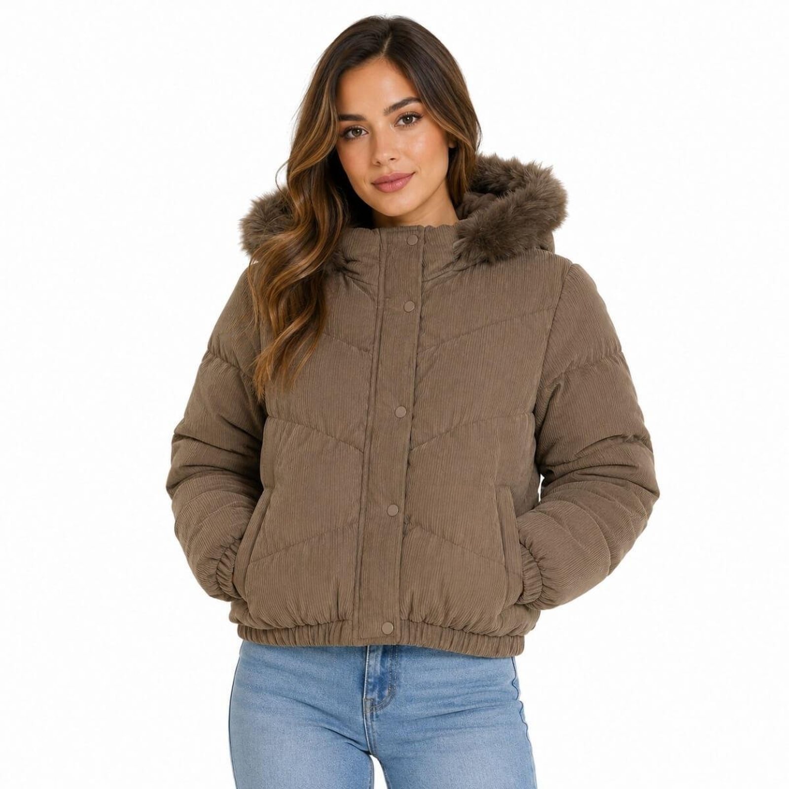 Jaqueta Sarja Cropped Feminina Facinelli 620326 Cafe
