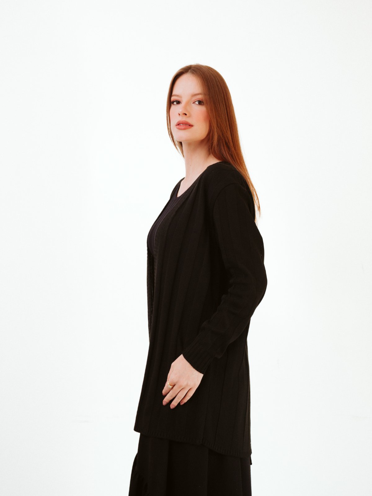 Sobretudo La Cor Tricot Canelado Preto