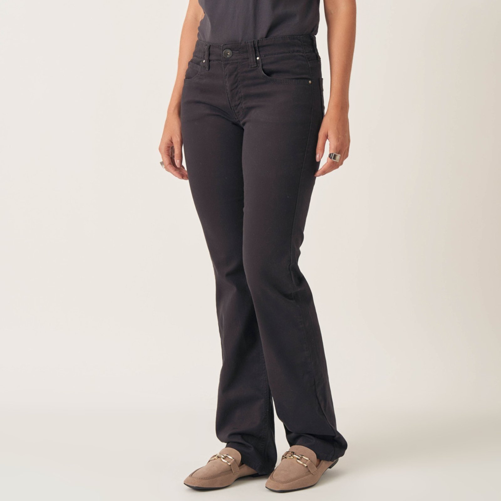 Calça Jeans Confort Reta Cintura Alta Cós Revel Listras