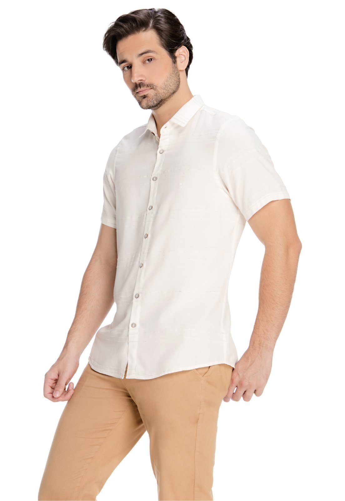 Camisa Social Masculina Slim Listrada Manga Curta - Zaiko