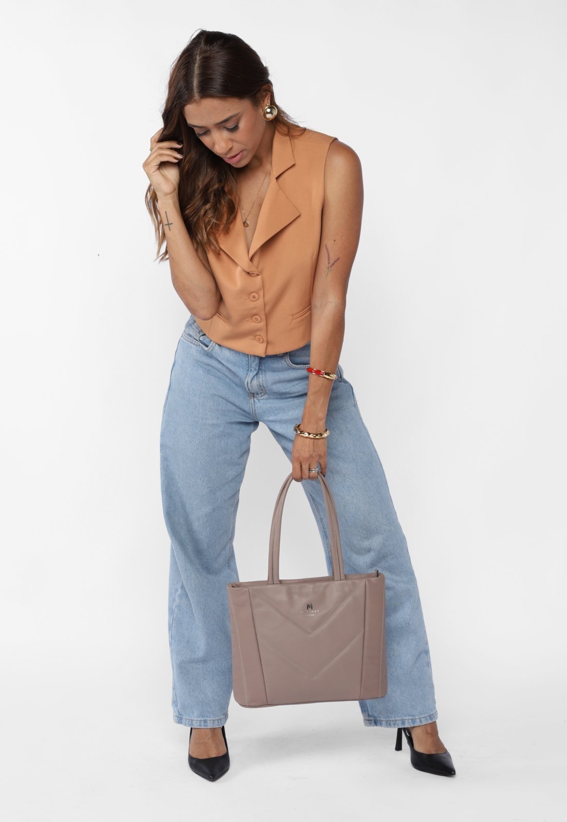 Bolsa Tote Couro Mariart Graviolinha New Bege