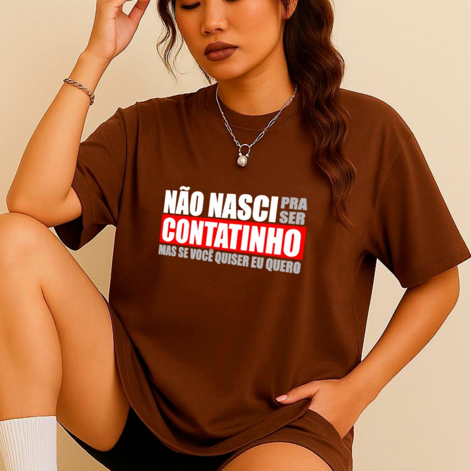 Vista 2 Camiseta Ousy Básica Humor com Atitude Carnaval Contatinho Unissex branco branco