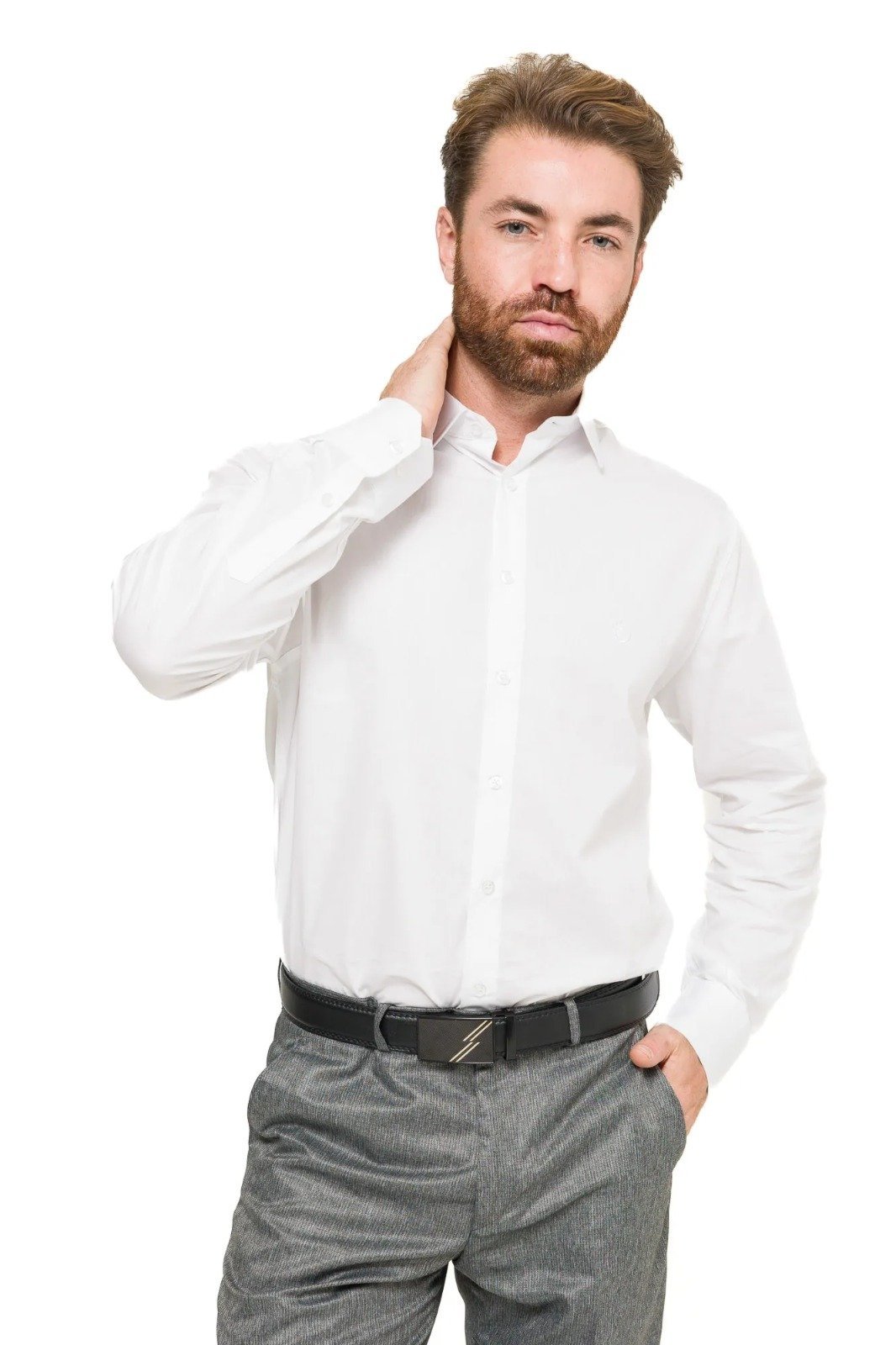 Camisa Social Slim Masculina Olimpo Lisa Manga Longa Algodão Fio 50 Branca