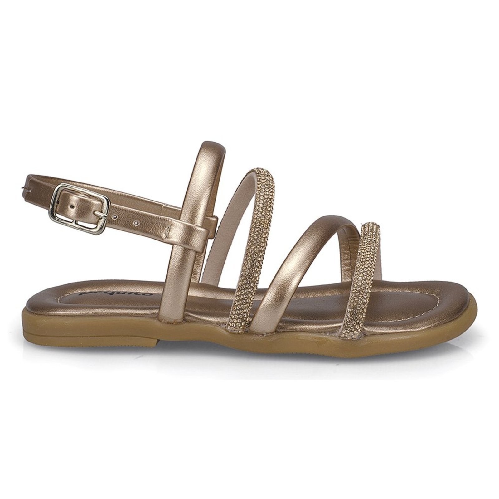 Vista 3 Infantil - Sandália Rasteira Feminina Mini Strass Pequito cobre Pequito cobre
