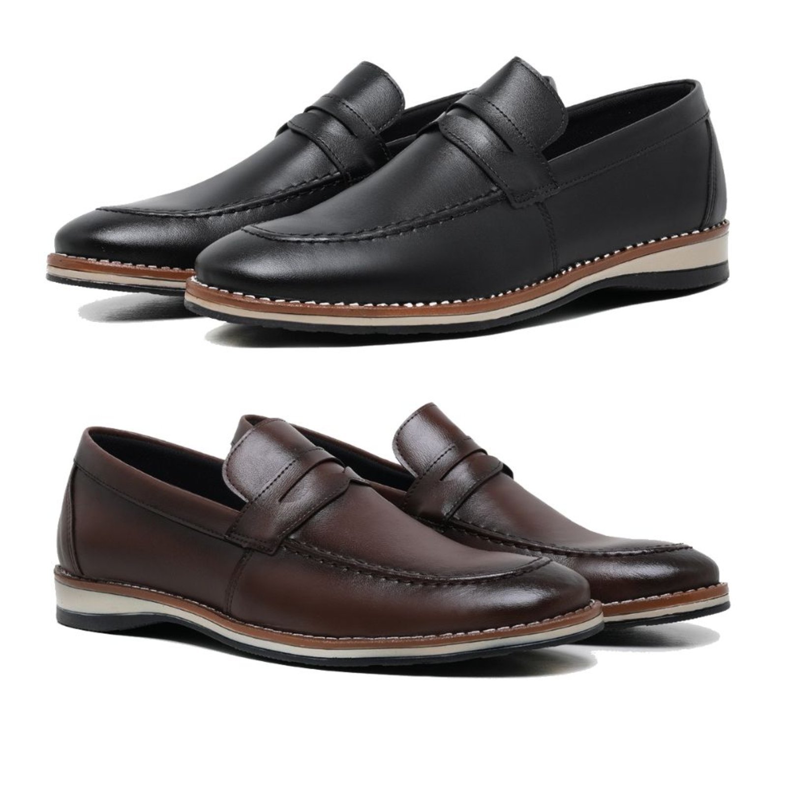 Kit 2 Sapato Masculino Social Premium Casual Calce Facil Preto e Café