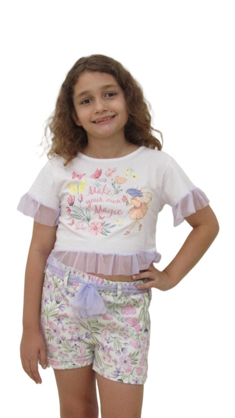 Infantil - Conjunto De Algodão Cropped e short de Sarja