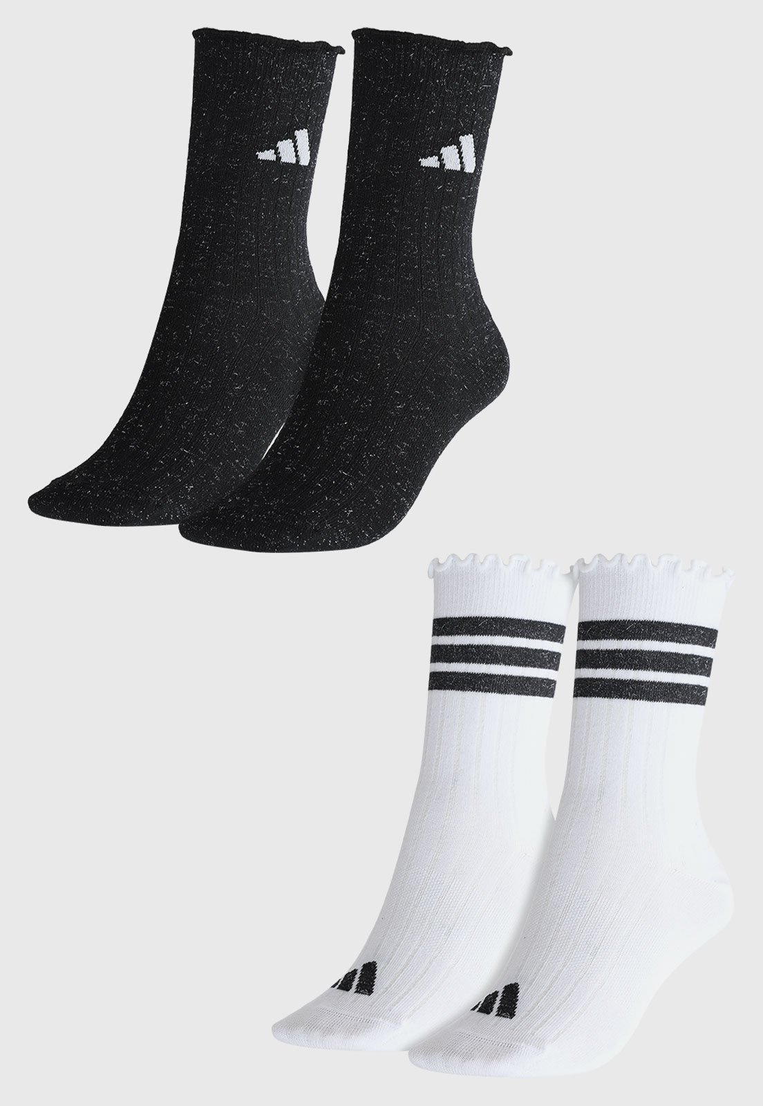 Vista 3 Kit 2pçs Meia adidas Performance Cano Alto 3 Stripes com Lurex Preta preto adidas performance preto