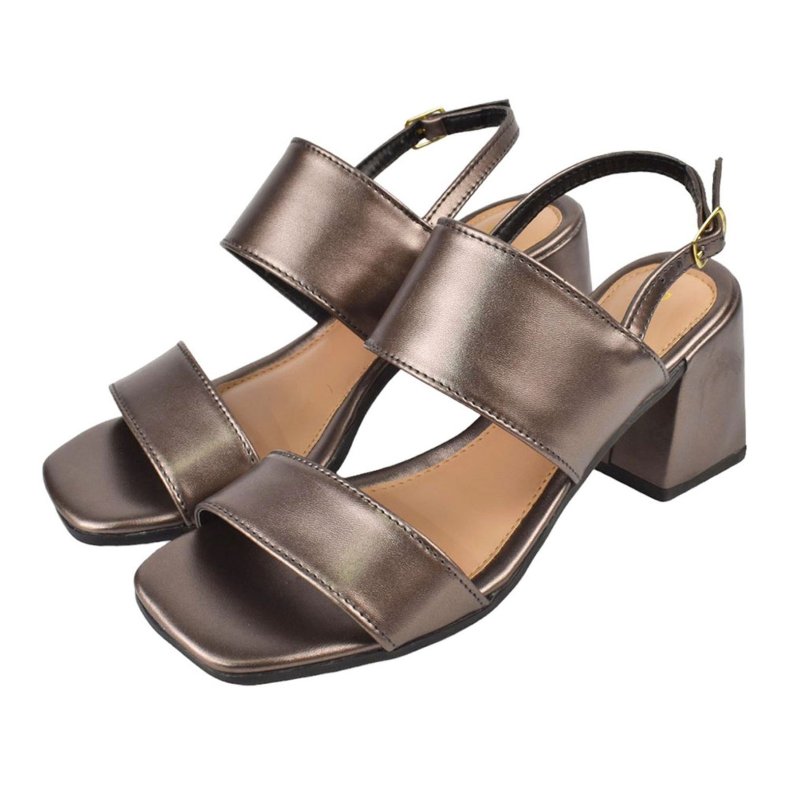 Sandalia Feminina Donatella Shoes Bico Quadrado Salto Alto Casual Metalizada Prata Velho