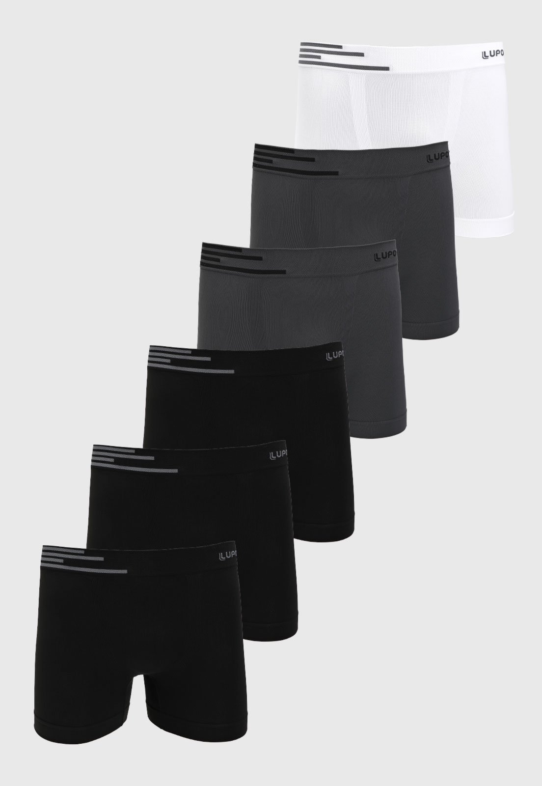 Kit 6pçs Cueca Lupo Boxer Sem Costura Preta