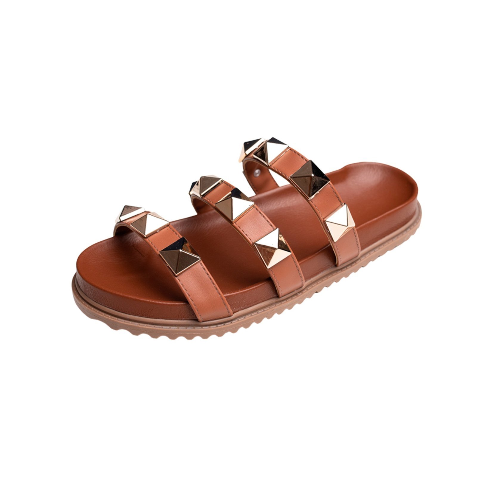 Papete Rasteira Sandalia Flat Caramelo Piramide Kuento Shoes
