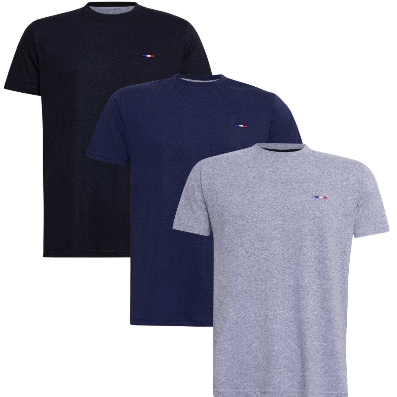 Kit 3 Peças Camisetas FMF Básicas Masculina em Algodão Premium no Estilo Tommy Bordado França Preto Marinho Ci
