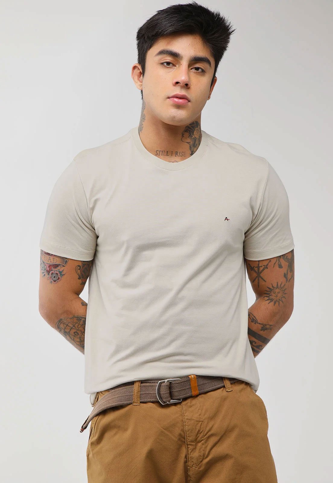 Camiseta Masculina Aramis Logo Bordado Bege