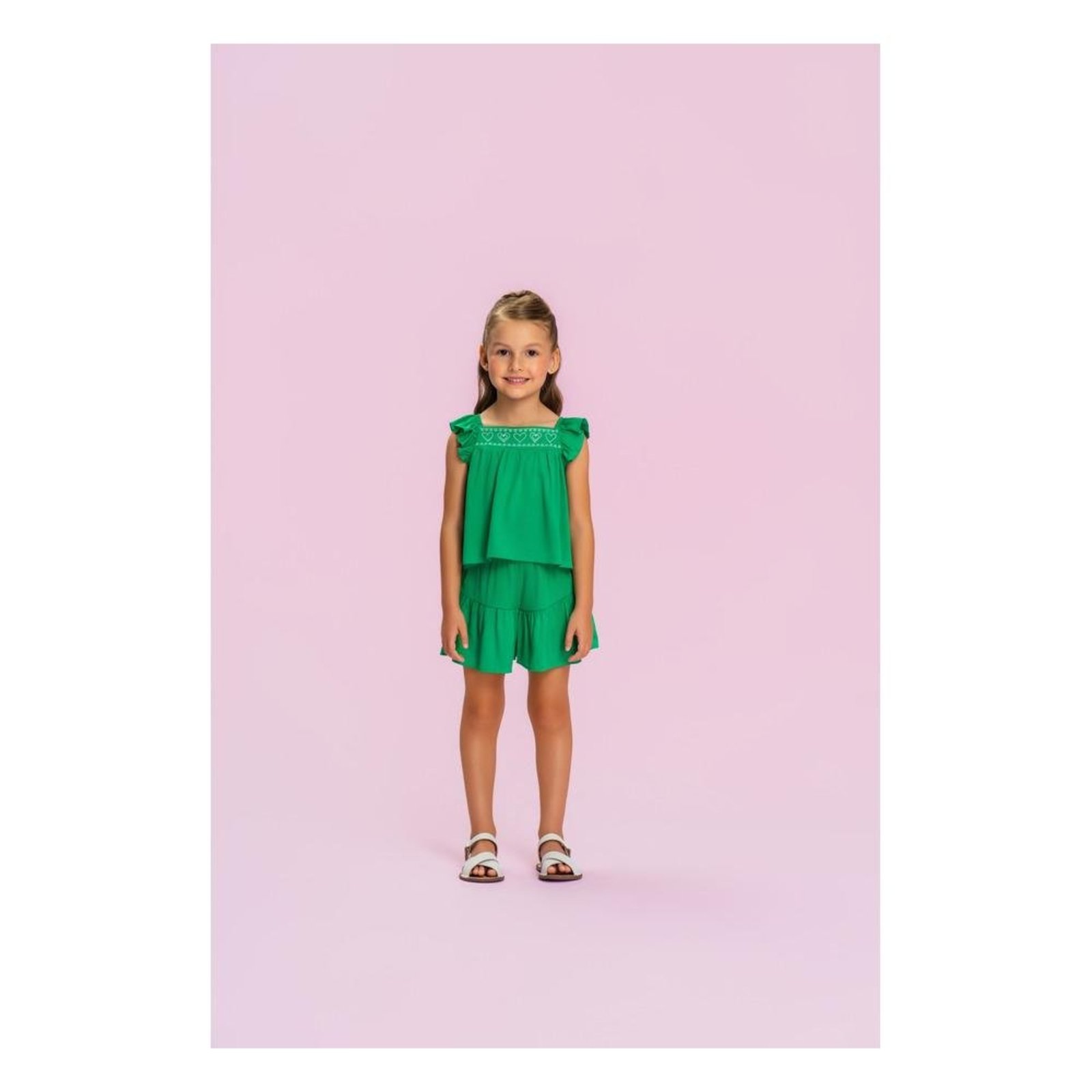 Infantil - Conjunto Feminino Blusa Babados Shorts Mon Sucré Verde 10 Verde