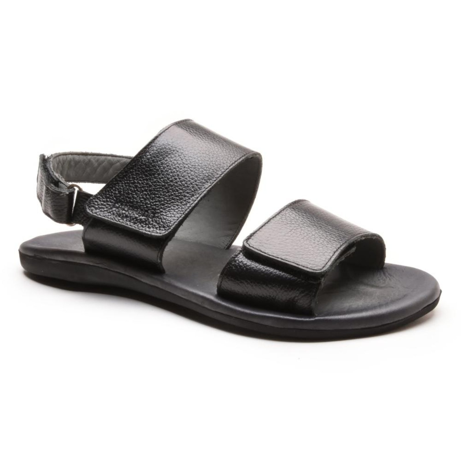 Sandália Masculina Confortável Preto em Couro Legítimo Preto