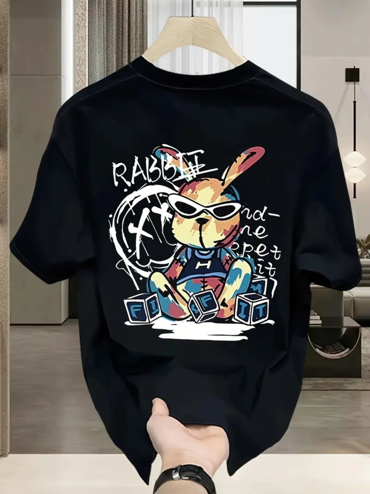 Camiseta Estampada Oversized Rabit Insane Safira Moda Algodão Preto