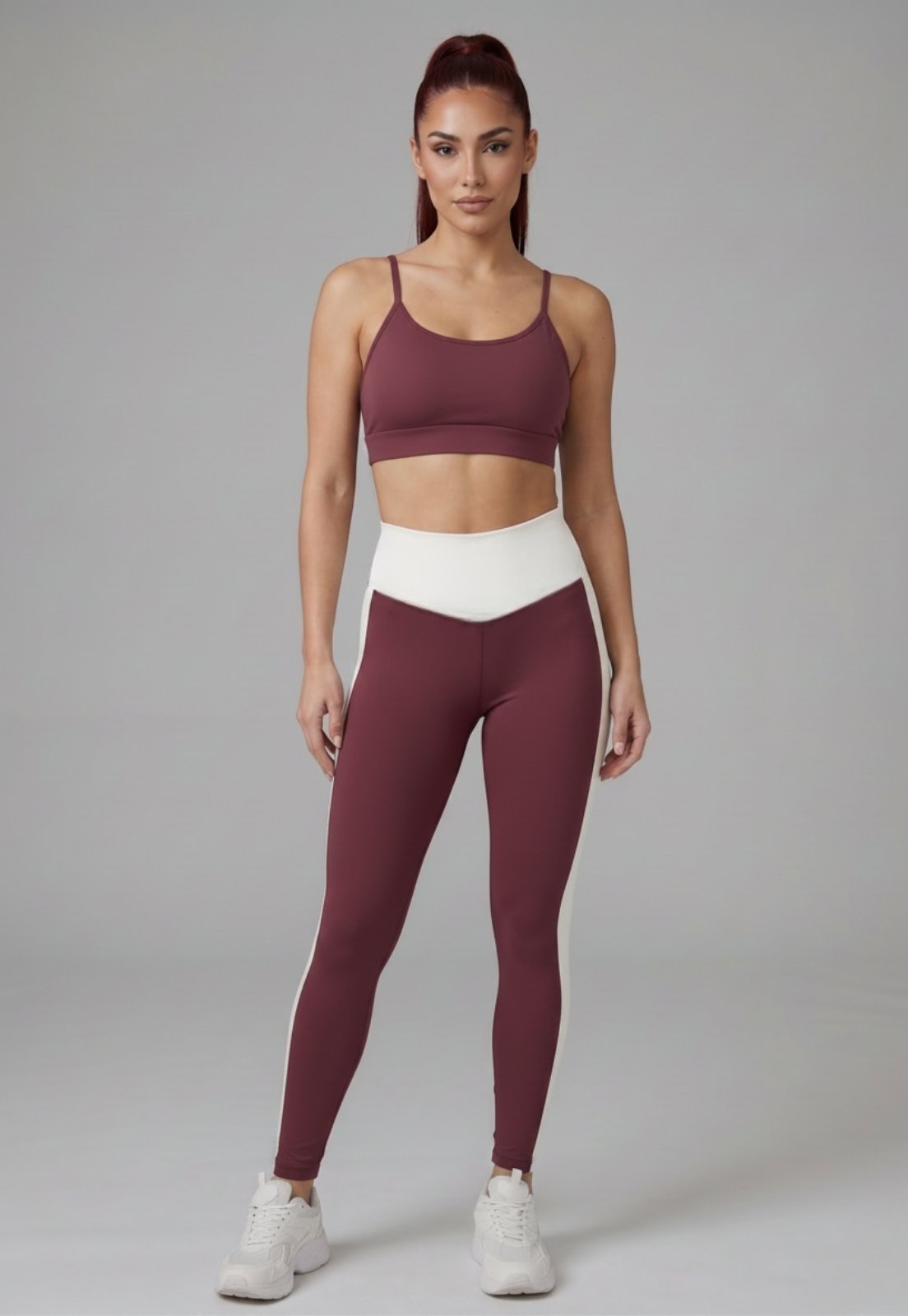 Conjunto Fitness Vekyo Feminino Academia Bicolor Top e Legging Tecido Conforto Premium Vinho