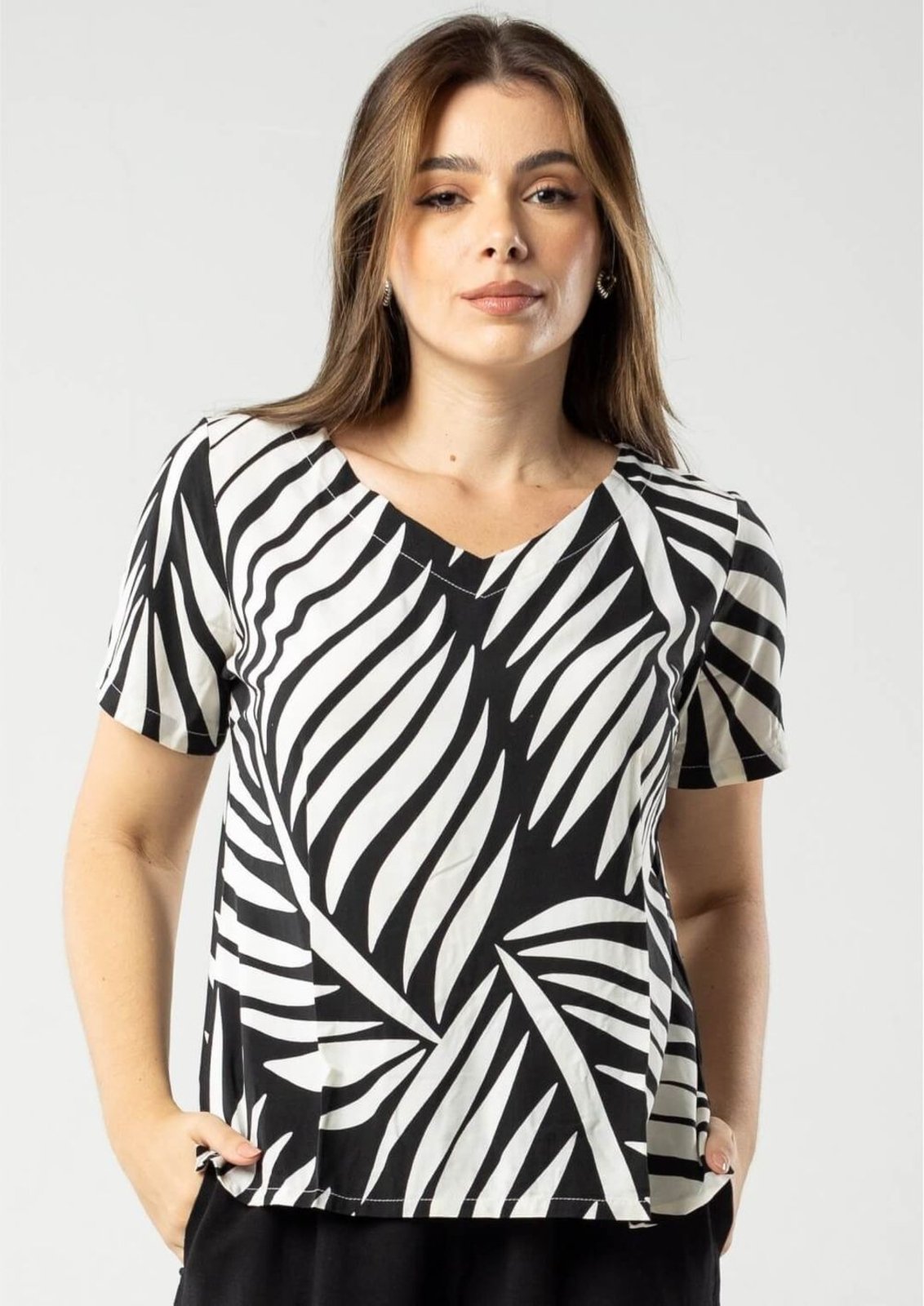 Blusa Pau a Pique Viscose Estampada Preto PRETO – G Pau a Pique